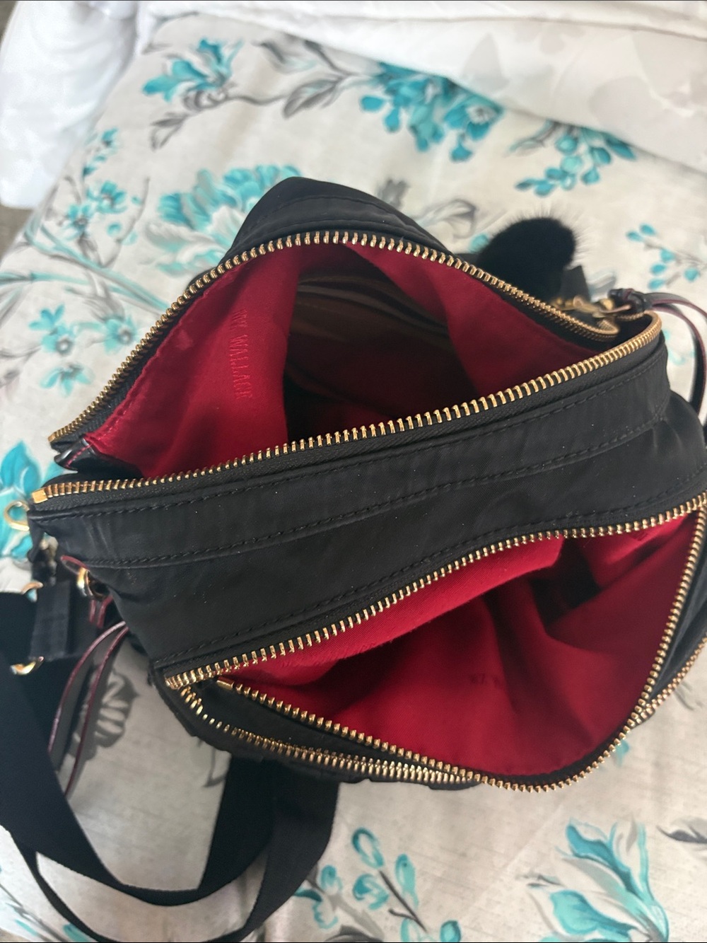 MZ Wallace Black Nylon Crossbody with Gold Hardware and Pom Charm - Picture 8 of 8